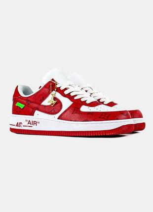 Женские кожаные кроссовки lv air force 1 low by virgil abloh white red4 фото