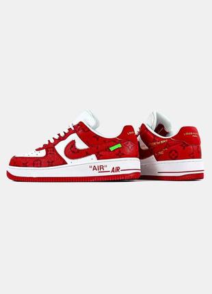 Женские кожаные кроссовки lv air force 1 low by virgil abloh white red3 фото