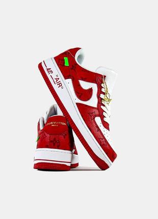 Женские кожаные кроссовки lv air force 1 low by virgil abloh white red2 фото