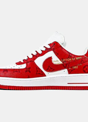 Женские кожаные кроссовки lv air force 1 low by virgil abloh white red6 фото