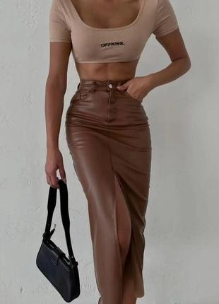 Шкіряна спідниця з розрізом 42-44, 46-48, 50-52