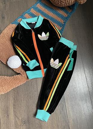Велюровий спортивний костюм під adidas чорний  18-24 місяця 1-2 роки 92 см
