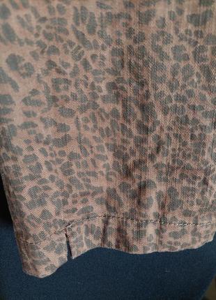 Коричневые коттоновые брюки леггинсы, леопардовый принт5 фото