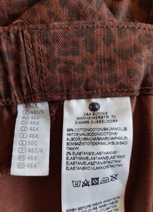 Коричневые коттоновые брюки леггинсы, леопардовый принт8 фото