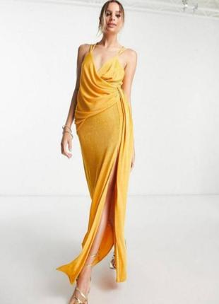 Новое жёлтое яркое длинное сатиновое платье asos