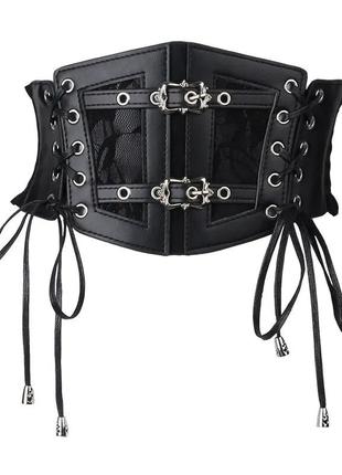 Тренд широкий черный пояс на резинке готика корсет на шнуровке ремень