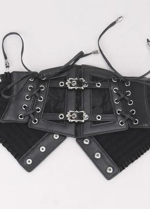 Тренд широкий черный пояс на резинке готика корсет на шнуровке ремень