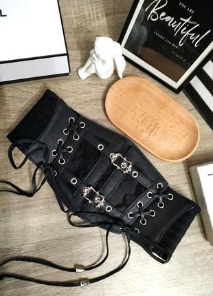 Тренд широкий черный пояс на резинке готика корсет на шнуровке ремень