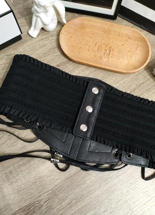 Тренд широкий черный пояс на резинке готика корсет на шнуровке ремень