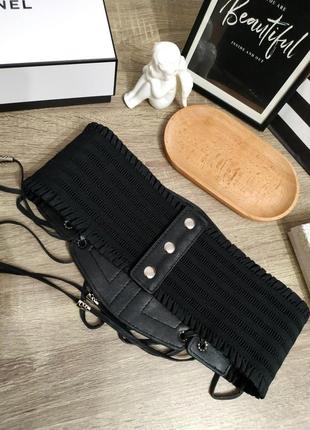 Тренд широкий черный пояс на резинке готика корсет на шнуровке ремень