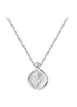 Подвеска перламутровая роза, короткая цепочка с круглым кулоном, серебряное покрытие...