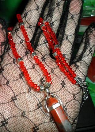 Кольє чокер намисто з натуральною червоною яшмою та чеським кришталем, handmade