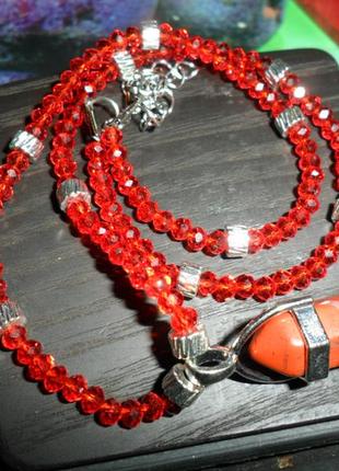 Колье чекер ожерелье с натуральной красной яшмой и чешским хрусталем, handmade2 фото