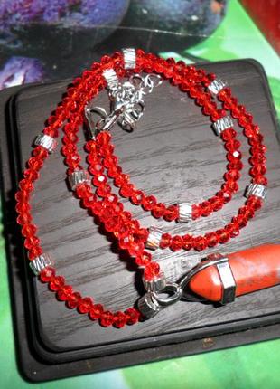 Колье чекер ожерелье с натуральной красной яшмой и чешским хрусталем, handmade4 фото