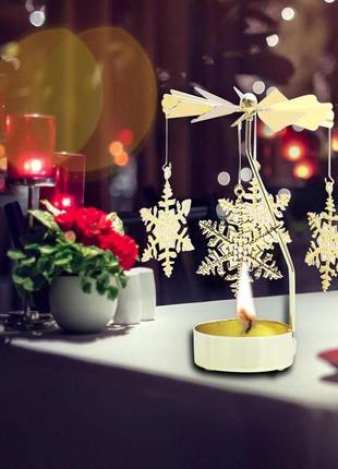 Подсвечник карусель вращающийся снежинки рк0012-с