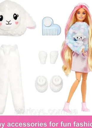 Барбі перетворення в костюмі ягняти barbie cutie reveal doll with purple hair & lamb3 фото