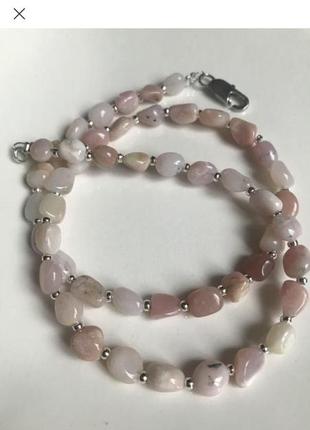 Ожерелье из нежного розового опалаа (фурнитура нержавеющая сталь)