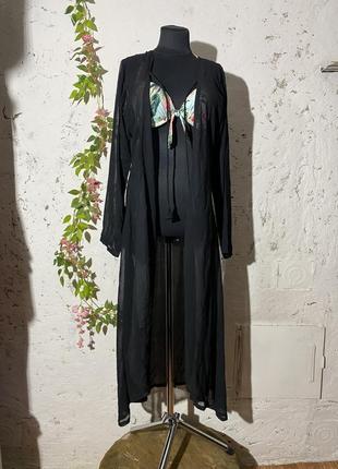Черный халат парео накидка пляжная с завязками 🏝️🖤 размер xs/s/m1 фото