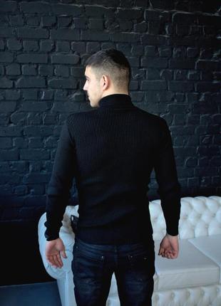 Чёрный мужской свитер с высоким воротом | турция | 70% акрил + 30% шерсть9 фото