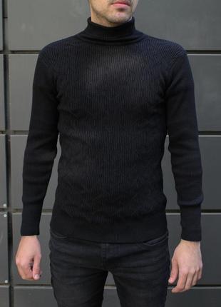 Чёрный мужской свитер с высоким воротом | турция | 70% акрил + 30% шерсть3 фото