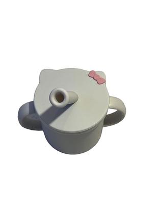 Детский силиконовый набор посуды для кормления hello kitty (розовый бант) 6 предметов