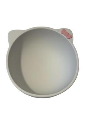 Детский силиконовый набор посуды для кормления hello kitty (розовый бант) 6 предметов