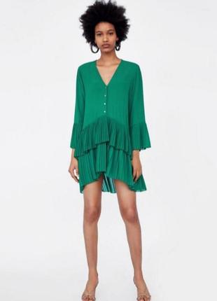 Новое зелёное платье плиссе zara4 фото