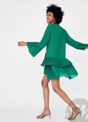 Новое зелёное платье плиссе zara6 фото