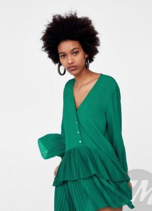 Новое зелёное платье плиссе zara5 фото