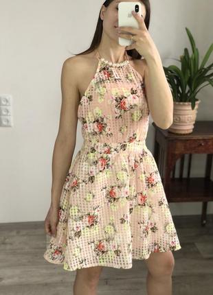 Ніжне миле плаття в квіти на шию з відкритою спинкою3 фото