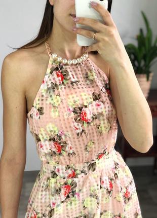 Ніжне миле плаття в квіти на шию з відкритою спинкою8 фото