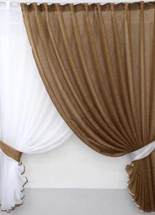 Вишукана фіранка на кухню (320х170см) з підв'язками. колір білий з карамельним