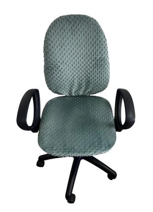 Универсальный плюшевый чехол с закрытой спинкой на офисное кресло натяжной на резинке minkyhome жадеин3 фото