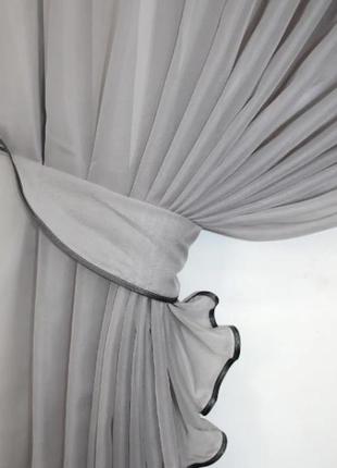 Комплект вишуканих штор на кухню (310х170см) з підв'язками. колір сірий