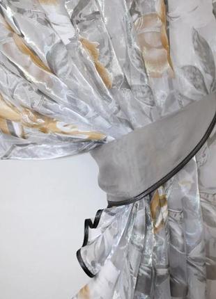 Комплект вишуканих штор на кухню (310х170см) з підв'язками. колір сірий