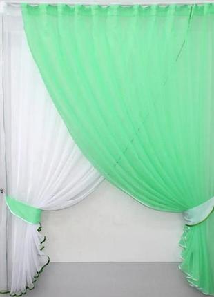 Комплект штор на кухню. балкон 320х170см "дує". колір яскраво бірюзовий з білим