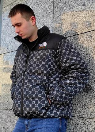 Пуховик the north face x gucci black