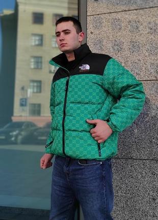 Пуховик the north face x gucci green