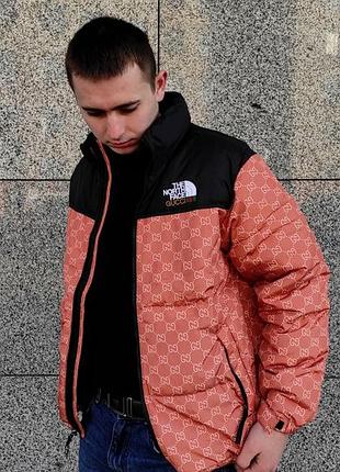 Пуховик the north face x gucci orange