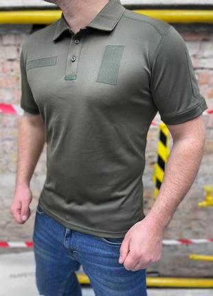 Поло футболка чоловіча хакі олива з липучками для шеврона2 фото