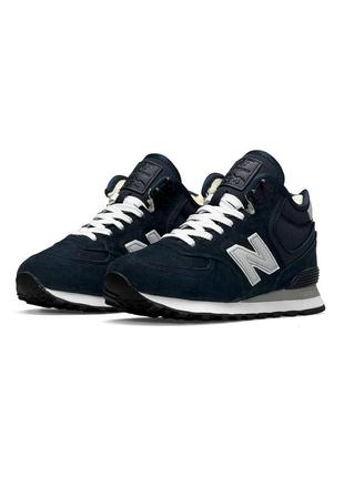 Зимові жіночі кросівки new balance 574 high dark blue white fur3 фото