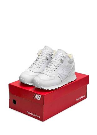 Зимові жіночі кросівки new balance 574 high all white fur