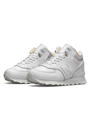 Зимові жіночі кросівки new balance 574 high all white fur6 фото