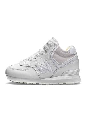 Зимові жіночі кросівки new balance 574 high all white fur5 фото