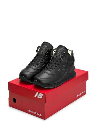 Зимові жіночі кросівки new balance 574 high all black leather fur