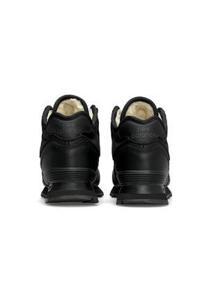 Зимові жіночі кросівки new balance 574 high all black leather fur2 фото