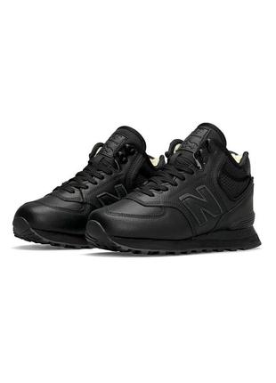 Зимові жіночі кросівки new balance 574 high all black leather fur5 фото