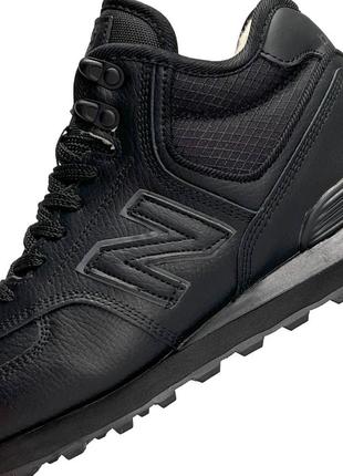 Зимові жіночі кросівки new balance 574 high all black leather fur9 фото