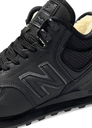 Зимові жіночі кросівки new balance 574 high all black leather fur6 фото