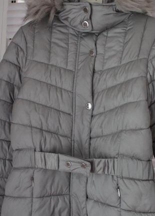 Серебристая стеганая зимняя удлиненная куртка пальто next 12 р3 фото